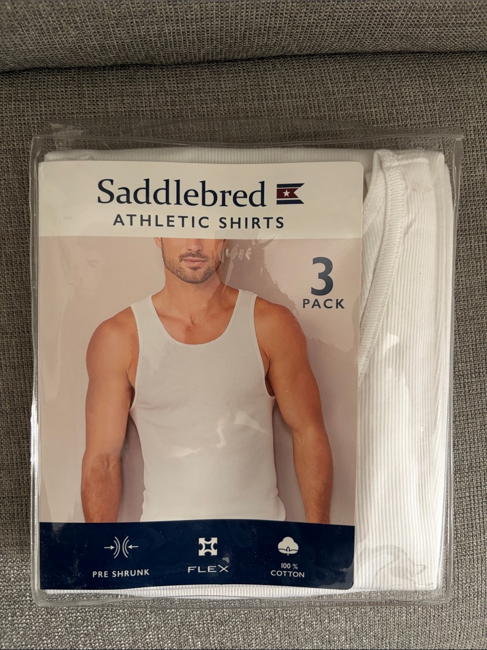 Saddlebred White Men's Athletic Tank Tops - 3 Pack Ribbed Cotton
